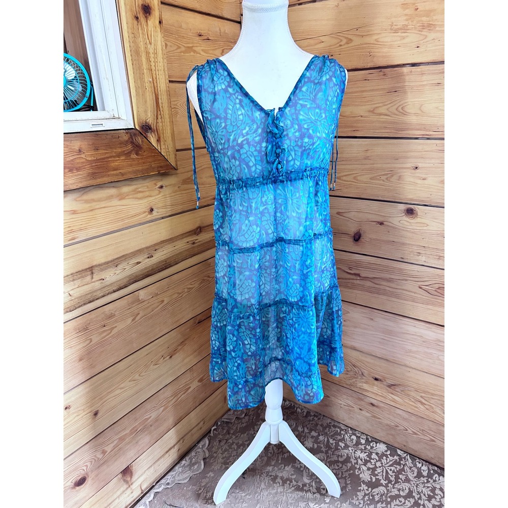 American Eagle‎ Blue Floral Silk Blend Tiered Boho Mini Dress Womens 6